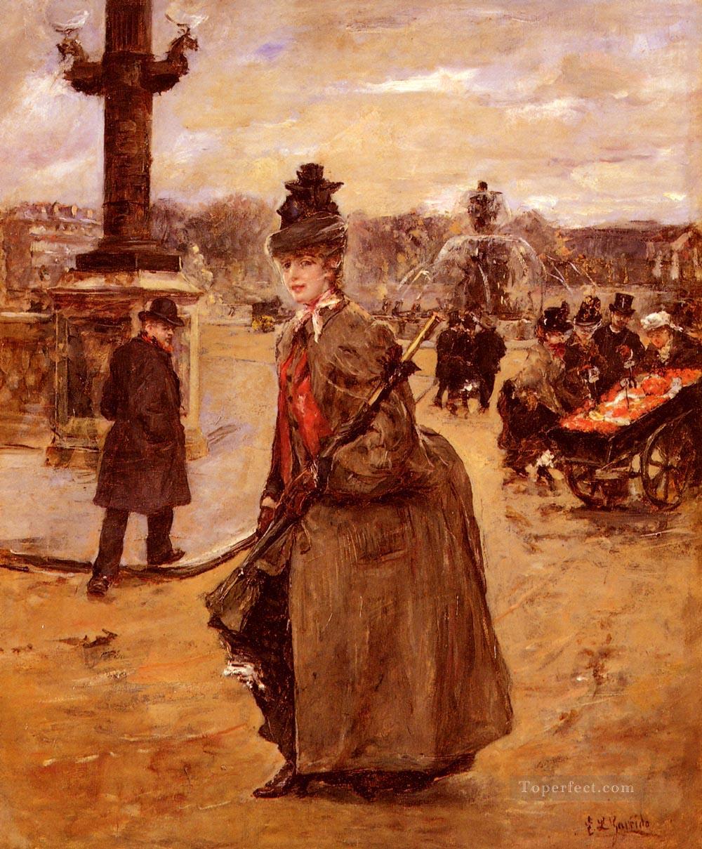 Elegante Place De La Concorde Paris mujer Eduardo León Garrido Pintura al óleo